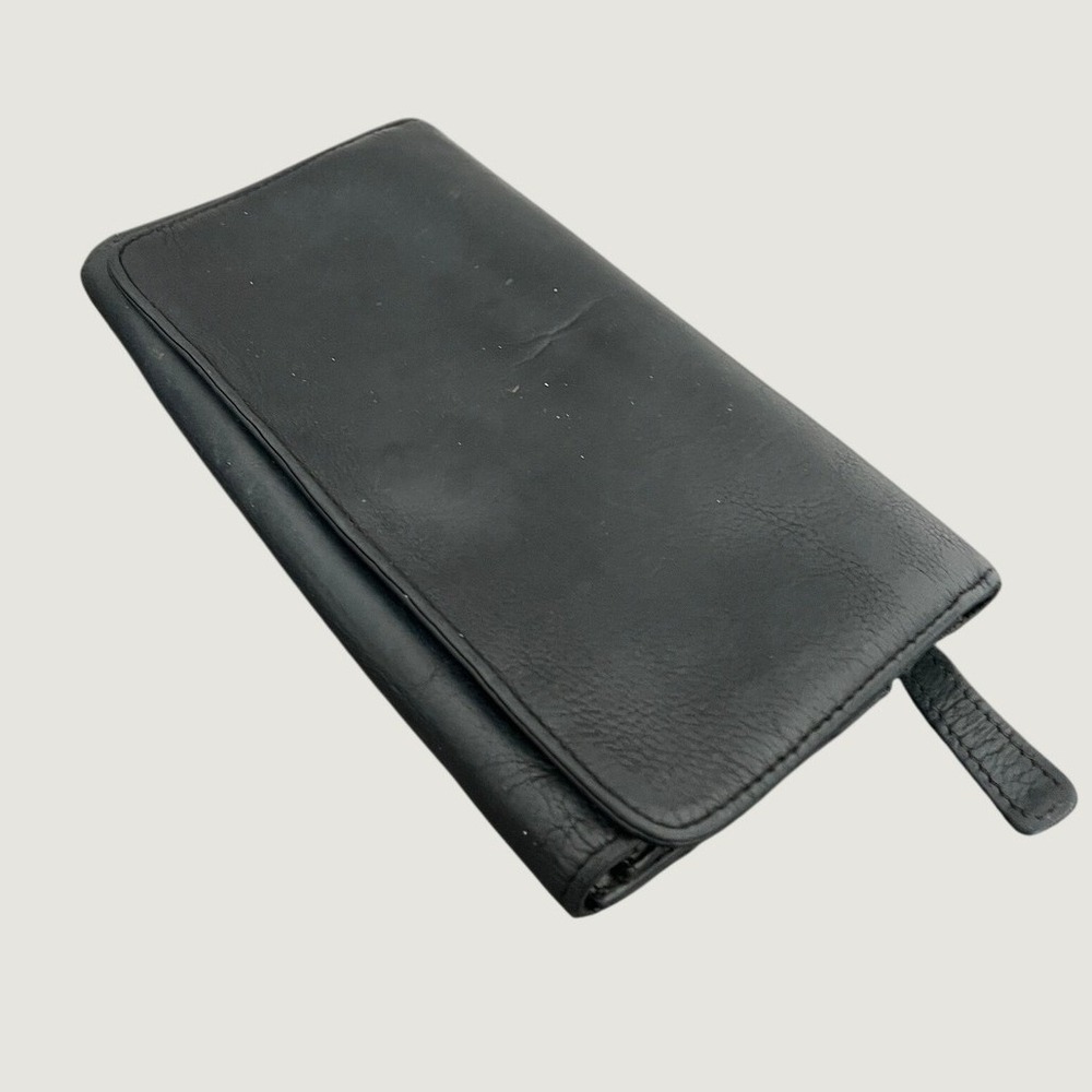 Osgoode Marley Womens Black Leather Trifold Wallet Card Case‎ Snap Closure